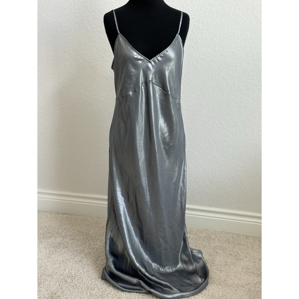 Intimately Free‎ People Dress Drop Everything Slip Dress Large Silver Metallic - Picture 2 of 8